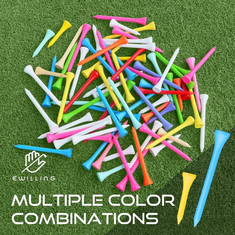 EWILLING Store Golf Tees Multiple Colors Mixed Size Package, 100pcs Professional Bamboo/Wood Golf Tees, Size 3-1/4", 2-3/4" & 1-1/2" Reduce Friction and Resistance - Image 2